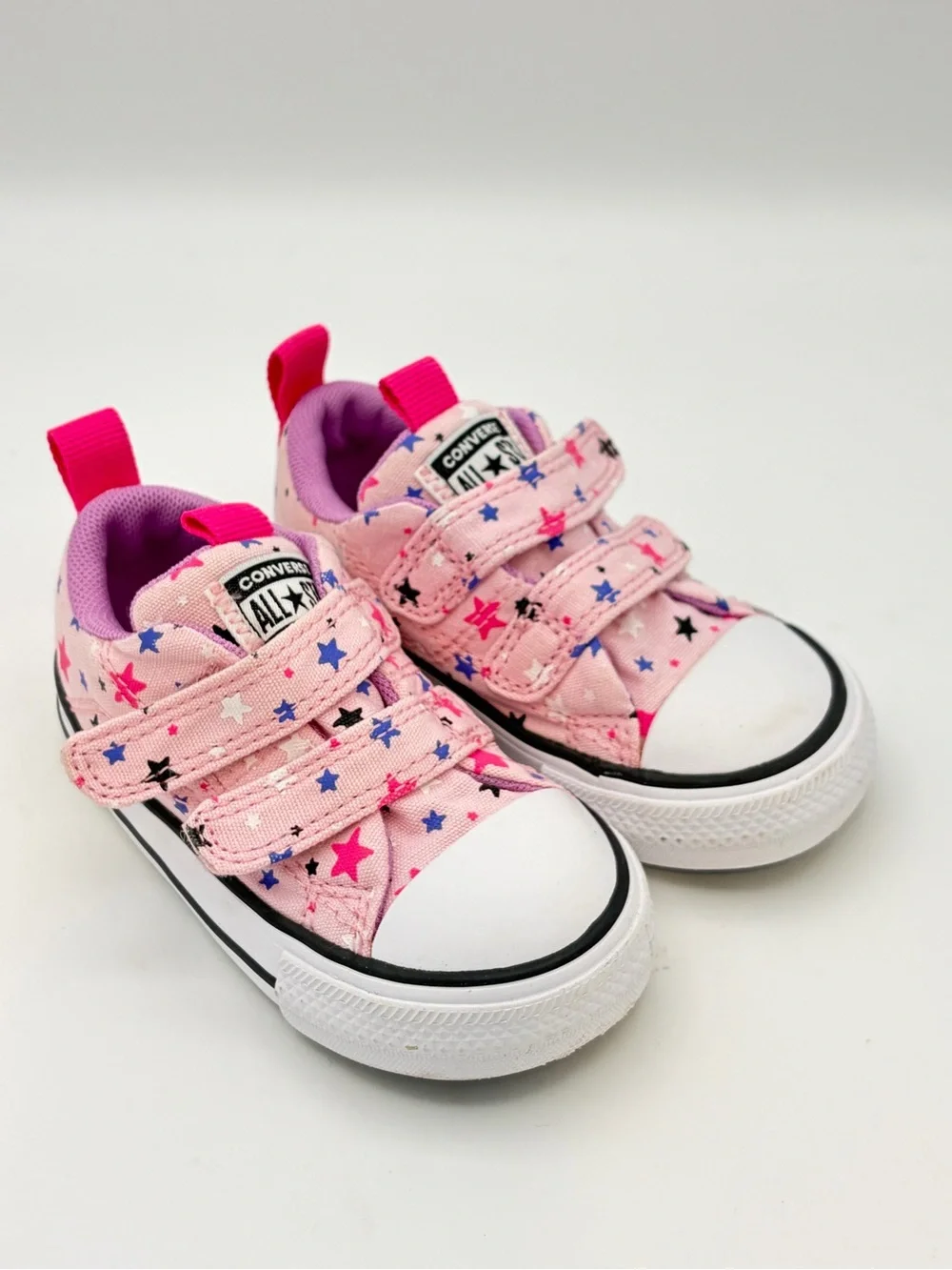 Converse Kids Pink Canvas Sneakers with Multicolor Star Print